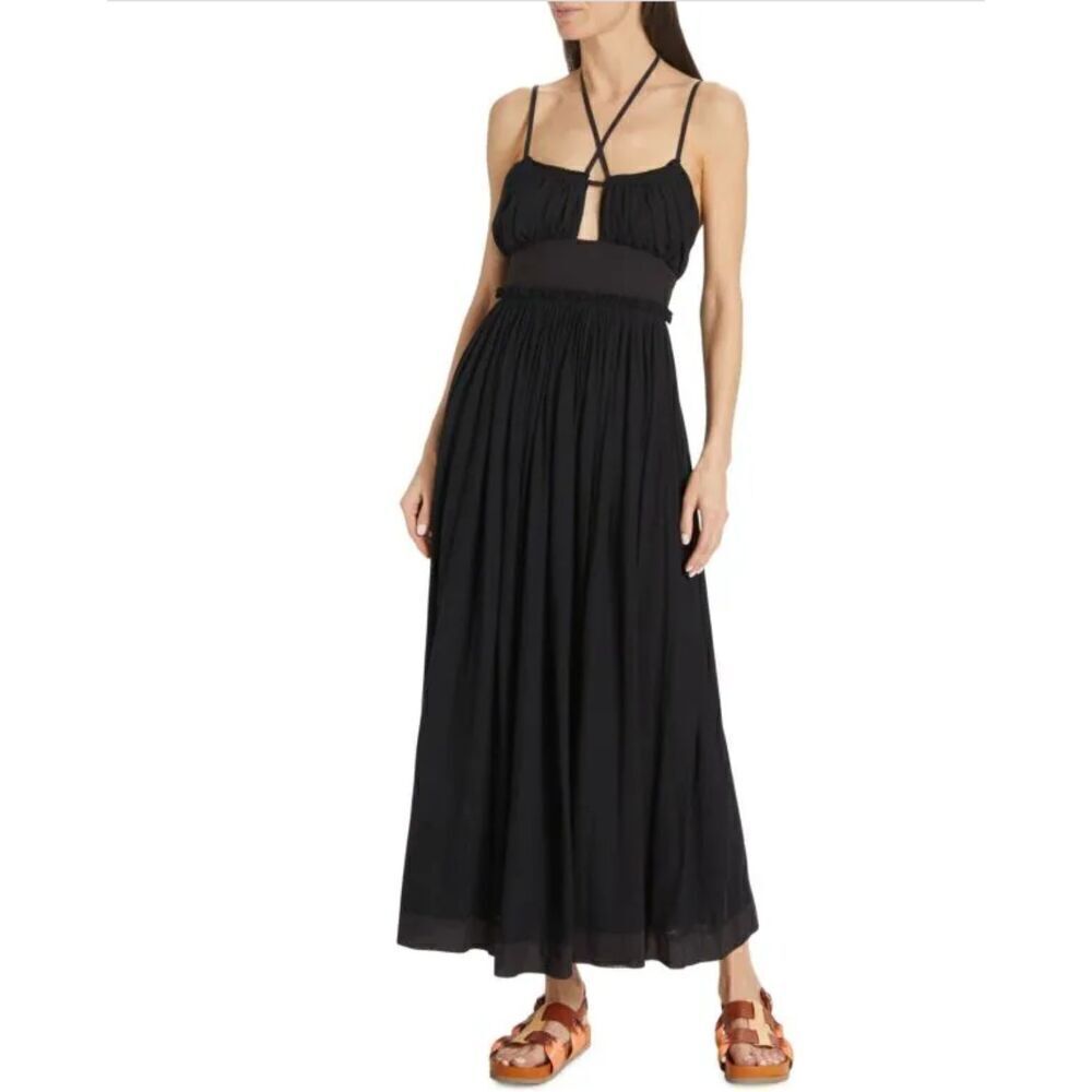 Ulla Johnson Freya Strappy Midi Dress Black Open Back Stretchy Cotton Size 10